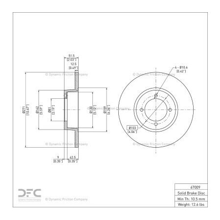 Dynamic Friction Co Disc Brake Rotor - 600-67009 600-67009